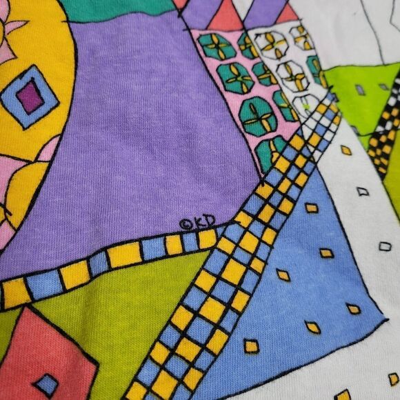 VINTAGE 80s Ken Done reversible floral long sleeve top M - Picture 7 of 11